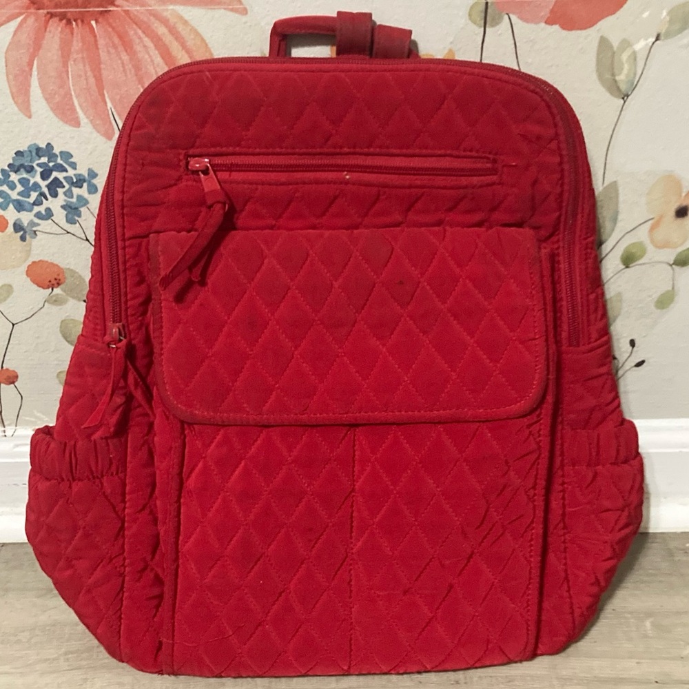 Vera Bradley Red Quilted Backpack with Geometric Design